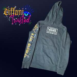 Vans Off The Wall Youth Black Hoodie Flames Sleeve Logo Large